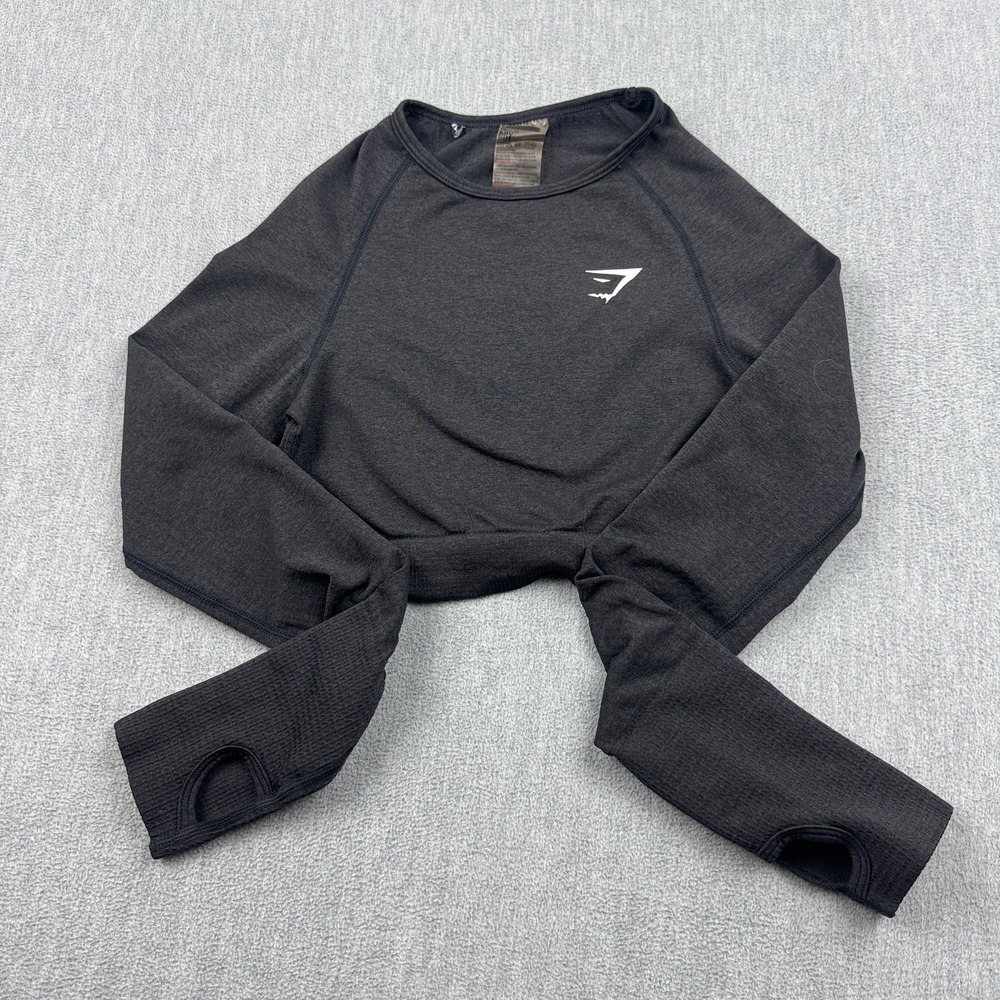 Gymshark Crop Top Womens Small Black Vital Seamless Long Sleeve Workout Gym